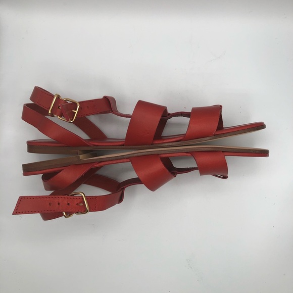 J CREW RED OLYMPIA LEATHER SANDALS - Picture 6 of 11